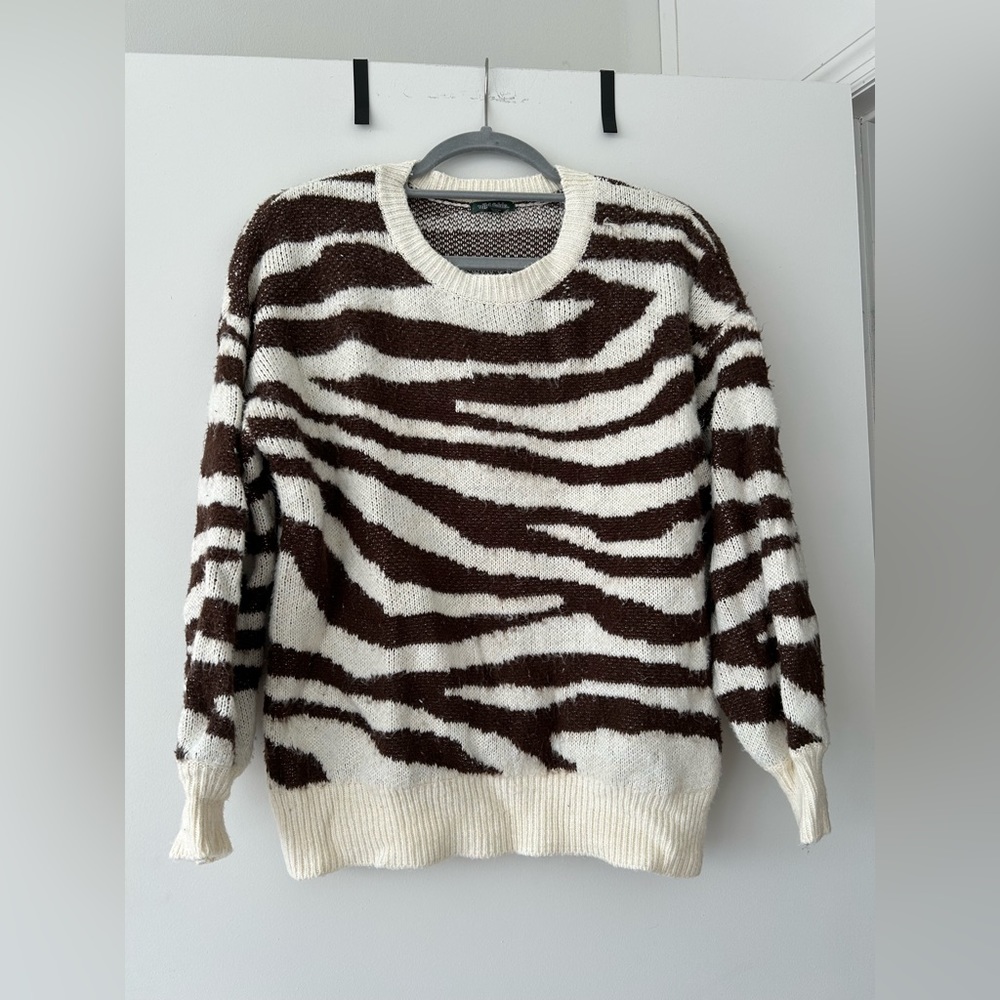 Tan & Brown Zebra Print Sweater